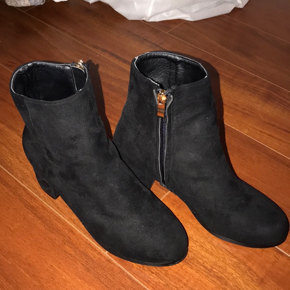 Black chunky heeled boots